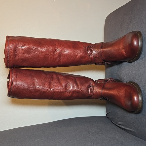 FRYE Phillip Harness Tall Boot Red Leather Knee-High Calf Boots Burnt Red NWOB - Picture 3 of 11